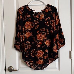 Torrid Black and Orange Floral Blouse
